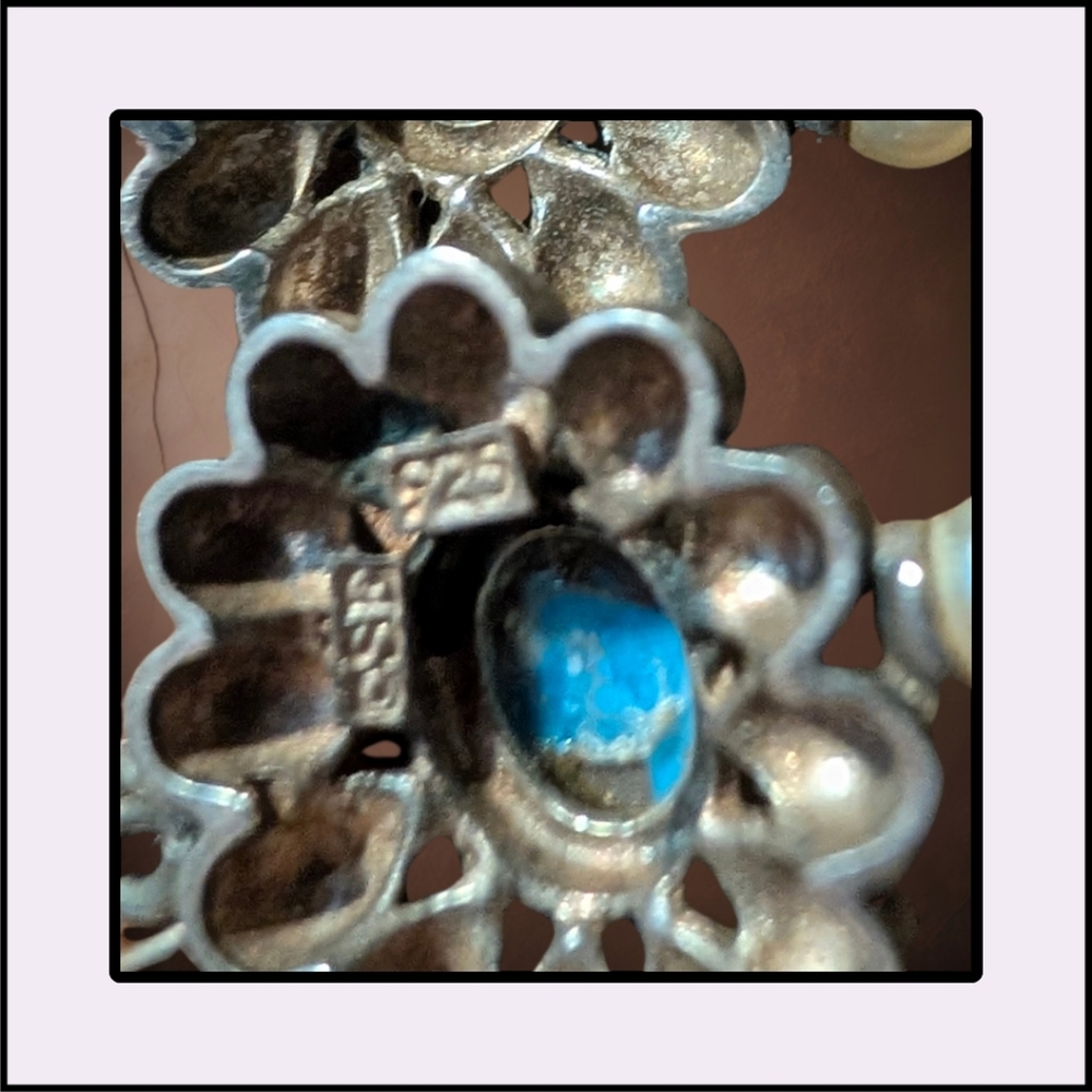 .925 Silver and Blue Stone Floral Earrings - Picture 2 of 2